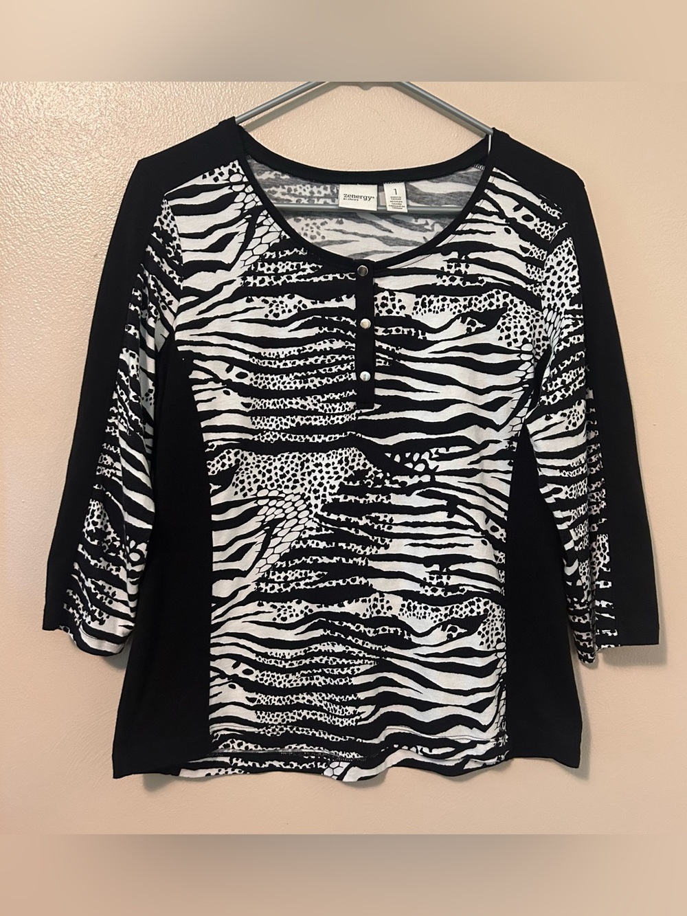 Chico's Mixed Animal Print Henley Top
